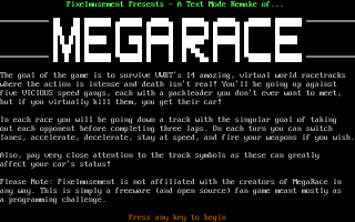 Text Mode MegaRace Title Screen